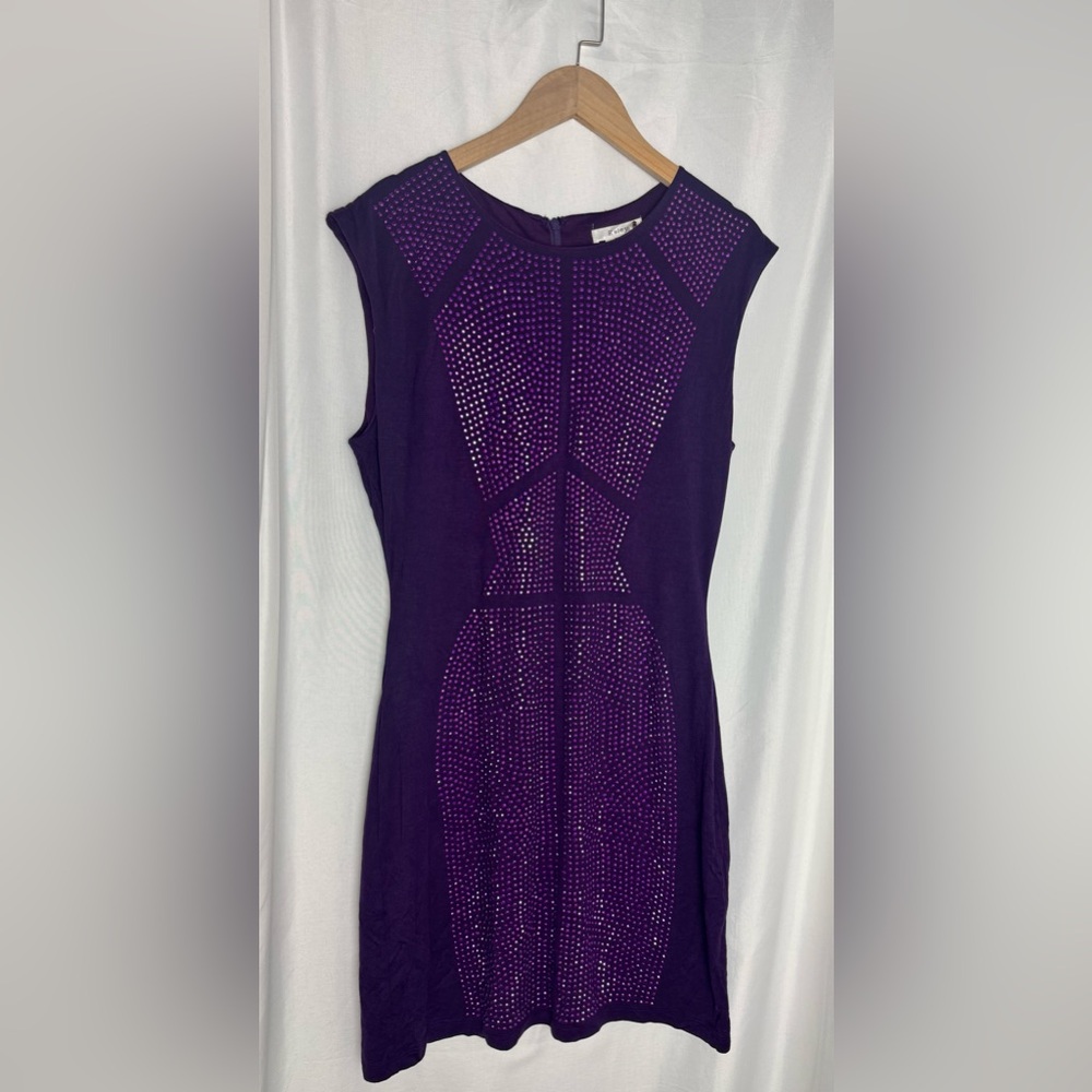 Purple Mini Dress with Studded Design short sleeve midi 
Party NWT
